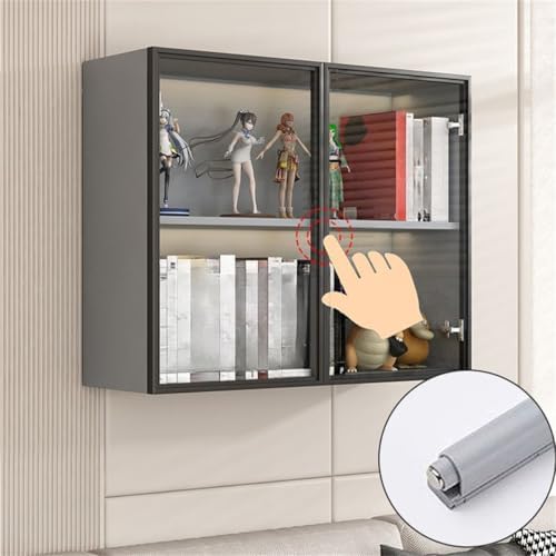 Wall Hanging Lateral Filing/Vertical Timber Wall Unit Transparent Glass Door Shelf Wall-Mounted Wood Bookcase Action Figure Model Storage Cabinet Display Case Warm White 24" L x 10" W x 26" H