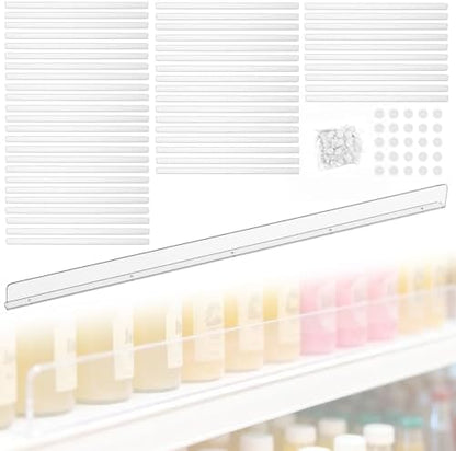 Nalwort 52 Pcs Retail Gondola Shelving Front Fence, Clear PET Shelf Fence with 1/4" Holes and Screws, Front Lips Barrier for Retail Store Display Rack, 3" H x 48" L