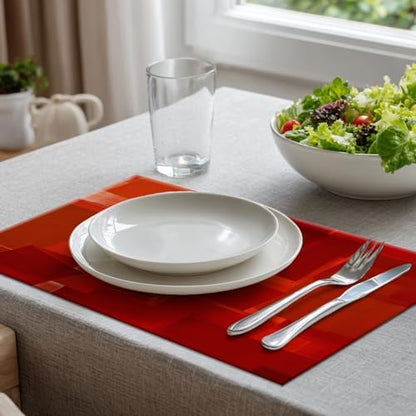 Batmerry Modern Art Textures Linen Placemats Set of 6, Red Orange Abstract Painting Acrylic Washable Table Mats for Kitchen Table Thickened Heat Insulation Dining Set Indoor Outdoor 12X18 in