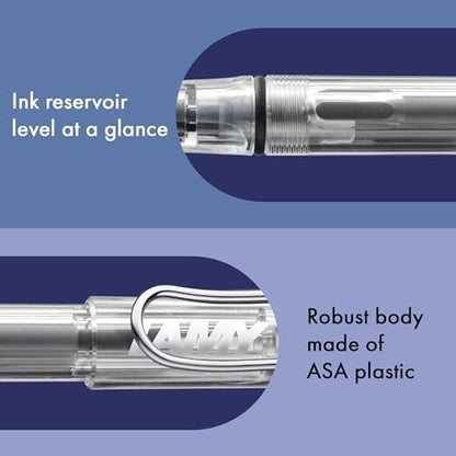 LAMY safari vista - Fountain Pen with ergonomic grip & polished steel nib in size F - ideal for any Writing & Calligraphy - including LAMY T 10 blue cartridge - Right-Handed