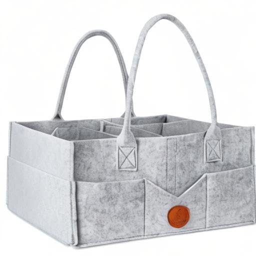 Maliton Diaper Caddy Organizer - Diaper Caddy for Baby Nursery Storage, Felt Diaper Organizer for Baby Stuff with Handle, 15" x 9" x 7" Portable Baby Basket Boy Girl Changing Table Organizer (Grey)