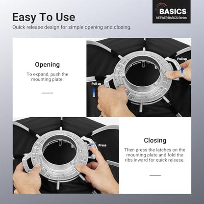 NEEWER Basics Octagonal Softbox Bowens Mount, 35.4'' Quick Release Soft Box Lighting Set with Grid, Compatible with Aputure 150c Compatible with Godox SL60w, for FS300C FS150B HB80C CB200C Q6, NS64P