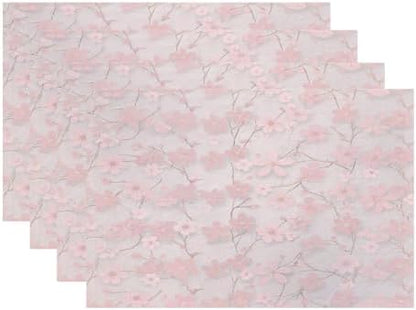 Batmerry Seamless Pink Cherry Blossoms Linen Placemats Set of 4, Vintage Floral On Light Pink Washable Table Mats for Kitchen Table Thickened Heat Insulation Dining Set Indoor Outdoor 12X18 in