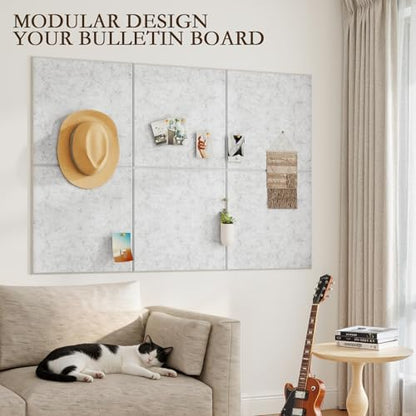 JBER Large Cork Board Alternative 48" x 36" - 12 Pack Self-Adhesive Felt Bulletin Board Tiles, Pin Board Vision Board for Walls, Office & Home Decor(Silver Gray)