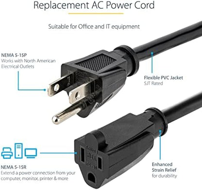 StarTech 6ft Heavy Duty Extension Cord, 15A 125V, 14AWG, Black (PAC101146)