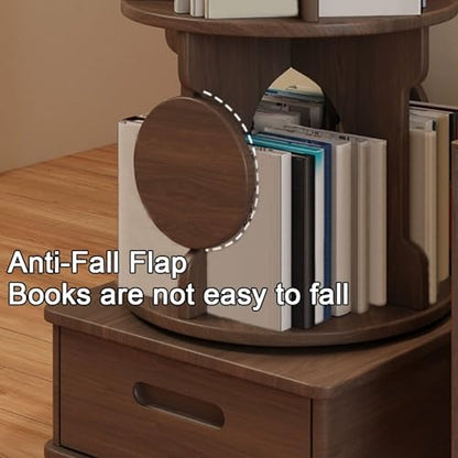 Small Bookshelf with Storage Drawer for Small Spaces Corner Rotating Bookshelf 360 Display 2-4 Tier Revolving Bookcase with Brake Wheels for Bedroom Living Room Study Room ( Color : Walnut , Size : Tw