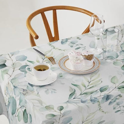 Green Eucalyptus Tablecloth, Watercolor Floral Spring Botanical Plants Herb Sage Print Table Cover for Home Kitchen Dining Table Party Camping Decor 60x120in