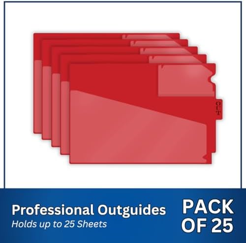 Doctor Stuff - Center Tab Vinyl Outguides, Diagonal Cut Front Pocket, Top Charge Out Slip Pocket, Plastic File Folder, Letter Size 9" x 13-1/4", Red, 25/Box