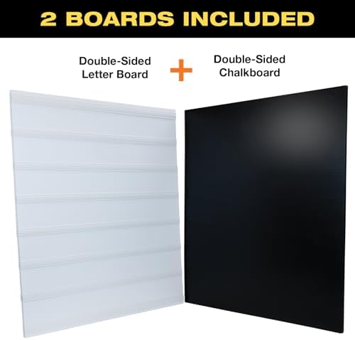 Excello Global Products Swinging Changable Message Sidewalk Sign: 37" x 36" Sign with 792 Pre-Cut Double Sided Letters and Storage Box. Includes Black Sign Board & 4 Liquid Chalkboard & Letter Board