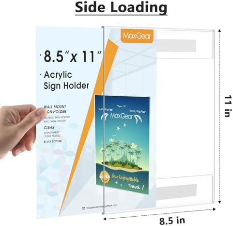 MaxGear Acrylic Sign Holder 8.5 x 11 Wall Mount with Tape, 12 Pack