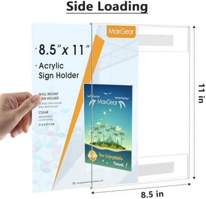 MaxGear Acrylic Sign Holder 8.5 x 11 Wall Mount with Tape, 12 Pack