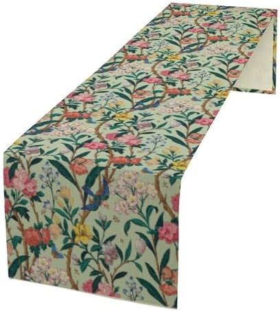 William Morris Floral Table Runner, Birds Butterflies and Bees Botanical Flower Original Design Print Table Runner for Home Party Dining Room Kitchen Decor 13x36 Inch