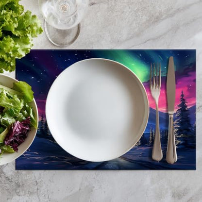 Batmerry Vintage Christmas Linen Placemats Set of 8, Cozy Fireplace Scene Washable Table Mats for Kitchen Table Thickened Heat Insulation Dining Set Indoor Outdoor 12X18 in
