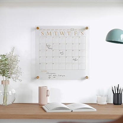 Martha Stewart Grayson 14" Acrylic Dry Erase Wall Calendar, Clear/Gold