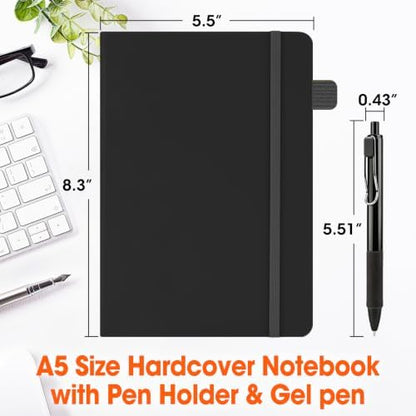 10 Pack Lined Journal Notebook with Pen, A5 Hardcover Leather Journal 5.5"*8.3", Black 136 Pages College Ruled Notebooks and Pen Set for Office School Business Supplies