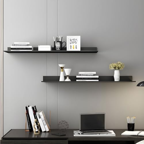 Metal Bookshelf Wall Mounted Contemporary Bookcase Office Aluminum Alloy Wallmounted Storage Shelf Living Room Bookshelf Metal Partition Single-layer Display Shelf Black 47.2"L x 8.3"W x 3.1"H