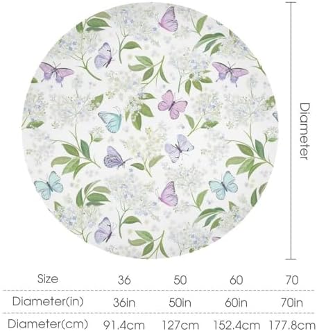 Butterfly Floral Tablecloth, Spring Summer Watercolor Flowers Plants Leaves Print Table Cover for Party Picnic Dinner Decor, 70x70in