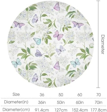 Butterfly Floral Tablecloth, Spring Summer Watercolor Flowers Plants Leaves Print Table Cover for Party Picnic Dinner Decor, 70x70in