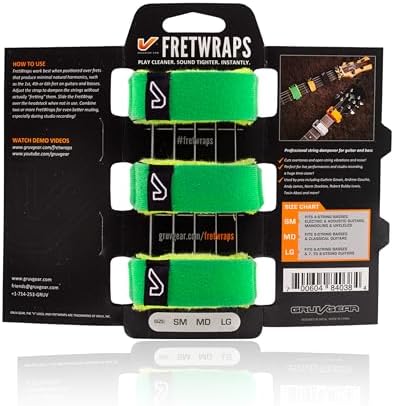 Gruv Gear Fret Wrap & Guitar Mute, Fretwrap for Acoustic, Electric & Bass | String Dampener Recording, Tapping & Practice Accessory (3 Pack, Large Green, Fits 6 String Bass, 8 String Guitar)