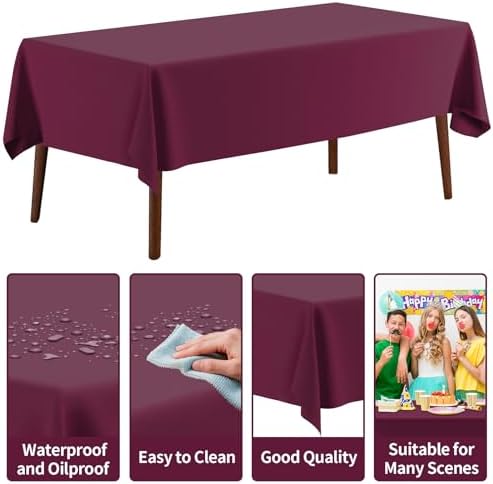 CXPSINC 54 Inch X 100 Feet Plastic Table Cover Roll Disposable Tablecloth with Slide Cutter for All Type/Shape Tables | Party, Banquet, Birthdays, Weddings(Burgundy, 100 Feet)