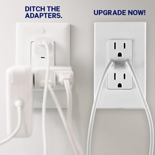 Leviton 60W (6A) USB Dual Type-C/C Power Delivery in-Wall Charger with 15A Tamper-Resistant Outlet, USB Charger for Smartphones, Tablets, Laptops, T5636-W, White