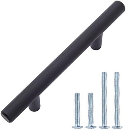Amazon Basics Euro Bar Cabinet Handles, Drawer Pulls, 5.38-inch Length, 3-inch Hole Center, 1/2-inch Diameter, Matte Black, 10-Pack, AB1500-FB-10