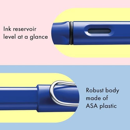 LAMY safari blue - Fountain Pen with ergonomic grip & polished steel nib in size B - ideal for any Writing & Calligraphy - including LAMY T 10 blue cartridge - Right-Handed