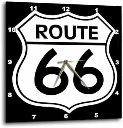 3dRose DPP_110012_2 Route 66, Black and White Wall Clock, 13 by 13-Inch