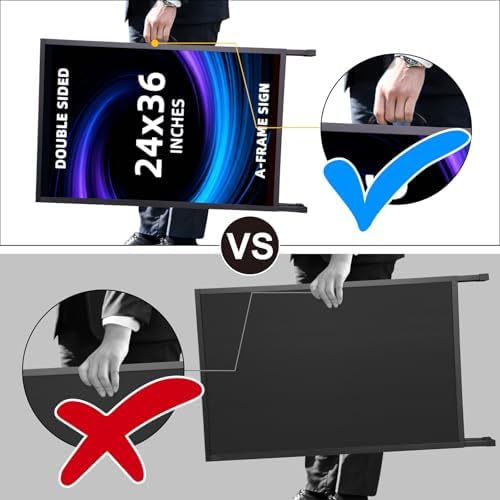 Heavy Duty Slide-in Folding Sandwich Board A-Frame Sidewalk Sign 24x36 Inch Black Coated Steel Metal Double-Sided Pavement Sign (2 Corrugated Plastic Poster Board)