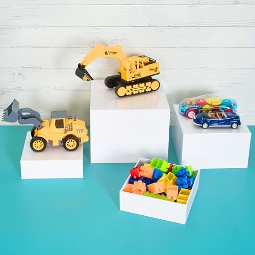 8” Buffet Risers with Mini Signs, Buffet Table Risers and Stands, Acrylic Cube Display Box for Catering Party Table Food Display, Dessert, Cakes - White, Set of 4 Boxes (4 Pack)