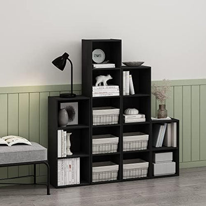 Furinno PASIR Book Shelf, 5-Tier Modern Bookshelf, Open Shelves Bookcase 9 x 12 x 52, Easy Assembly, for Living Room, Bedroom, Home Office, Blackwood