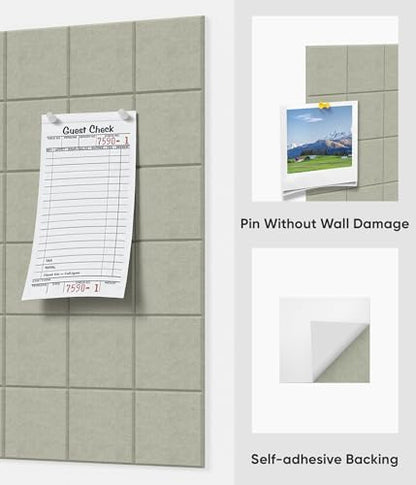 Large Cork Board for Walls 36" x 24", 6 Pack Felt Wall Tiles with Push Pins for Office Home, Pin Board Bulletin Board for Photo Pictures, Sage