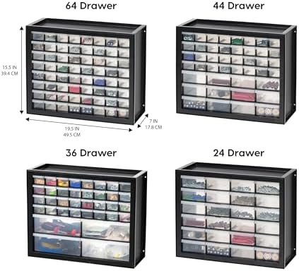 IRIS USA 64-Drawer Screw Organizer, Hardware Storage, Made in USA, Black