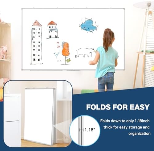 Double-Sided White Board Dry Erase Magnetic Whiteboard Wall 60x36 Foldable