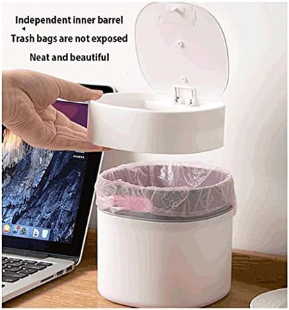 Trash can Plastic Mini Trash Can with Lid Modern Wastebasket for Bathroom Vanity Desktop Tabletop Or Coffee Table- 2 L-Blue/White Wastebasket (Color : Blue B Size : 2 Pack) (Blue B 1 Pack)