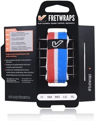 Gruv Gear Fret Wrap & Guitar Mute, Fretwrap for Acoustic, Electric & Bass | String Dampener Recording, Tapping & Practice Accessory (1 Pack, Medium Red/White/Blue, Fits 5 String Bass, 7 String Guitar)