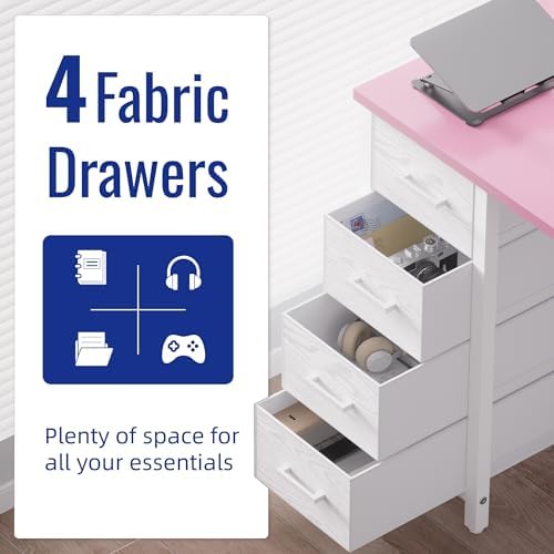 Pamray 32 Inch Computer Desk with 4 Drawers Small Office Desk for Home Bedroom Study Writing Simple Modern Computer Table Pink