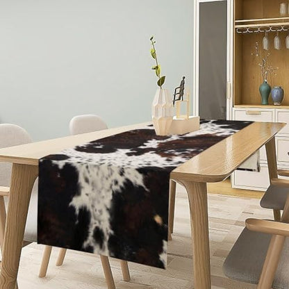 Cow Print Table Runner, Brown Cowhide Print Western Style Table Runner Country Farmhouse Cottage Cow Patten Table Decoration for Home Kitchen Dining, 13x90 in