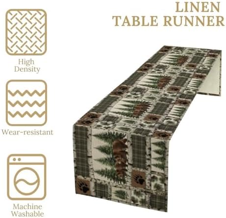Vintage Rustic Cabin Moose Deer Bear Table Runner, Retro Bear Cottage Country Style Cabin Farmhouse Dinner Runner for Home Kitchen Dining Table Decoration 13"x120"