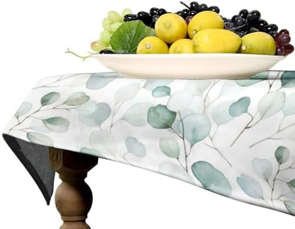 Eucalyptus Leaf Tablecloth, Spring Botanical Sage Green Watercolor Floral Plant Branches Print Table Cloth for Home Kitchen Dining Outdoor Patio Wedding Decor 55x55in