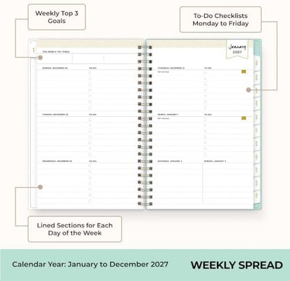 Blue Sky 2027 Weekly & Monthly Planner Calendar, 5"x8", Secret Garden Mint