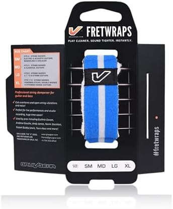 Gruv Gear Fret Wrap & Guitar Mute, Fretwrap for Acoustic, Electric & Bass | String Dampener Recording, Tapping & Practice Accessory (1 Pack, Small Blue/White, Fits 4 String Bass, 6 String Guitar)