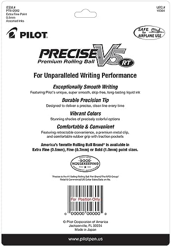 PILOT Precise V5 RT Rolling Ball Pens, 0.5 mm, Assorted, Pack of 12