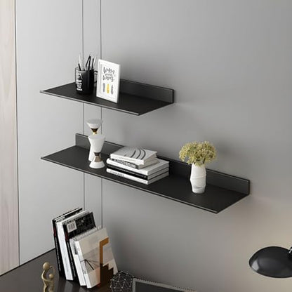 Metal Bookshelf Wall Mounted Contemporary Bookcase Office Aluminum Alloy Wallmounted Storage Shelf Living Room Bookshelf Metal Partition Single-layer Display Shelf Black 47.2"L x 8.3"W x 3.1"H