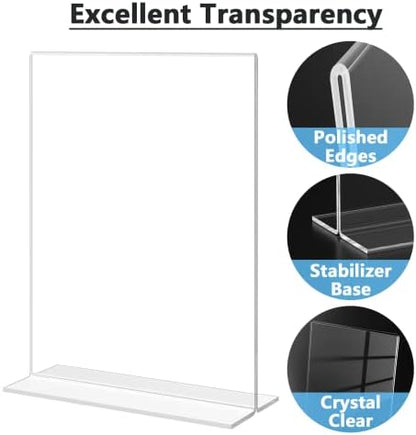 MaxGear 12 Pack Acrylic Sign Holder 8.5x11, Double-Sided Display, Vertical