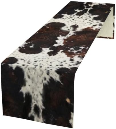 Cow Print Table Runner, Brown Cowhide Print Western Style Table Runner Country Farmhouse Cottage Cow Patten Table Decoration for Home Kitchen Dining, 13x90 in