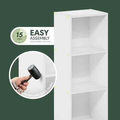 Furinno Pasir 3-Tier No Tool Assembly Open Shelf Bookcase, White