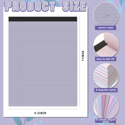 Fuutreo 8 Pcs Legal Pads 8.5 x 11 Colored Note Pads, Taro Color