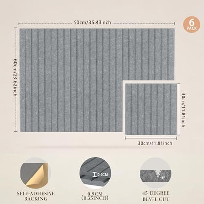 JBER Felt Bulletin Board 36" x 24", 6 Pack Felt Wall Tiles, Light Gray
