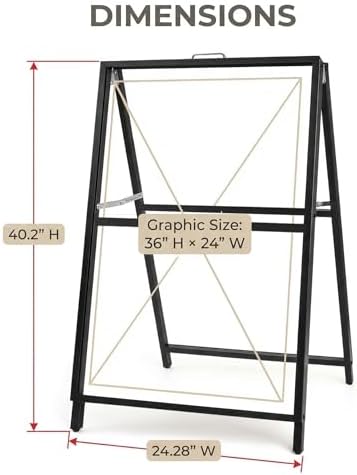 USCNC 24 x 36 Inch A Frame Sign Double-Sided Folding Sandwich Board Heavy Duty Slide-in Sidewalk Signboard for Outdoor Street Advertising Poster(Frame only，No white board)